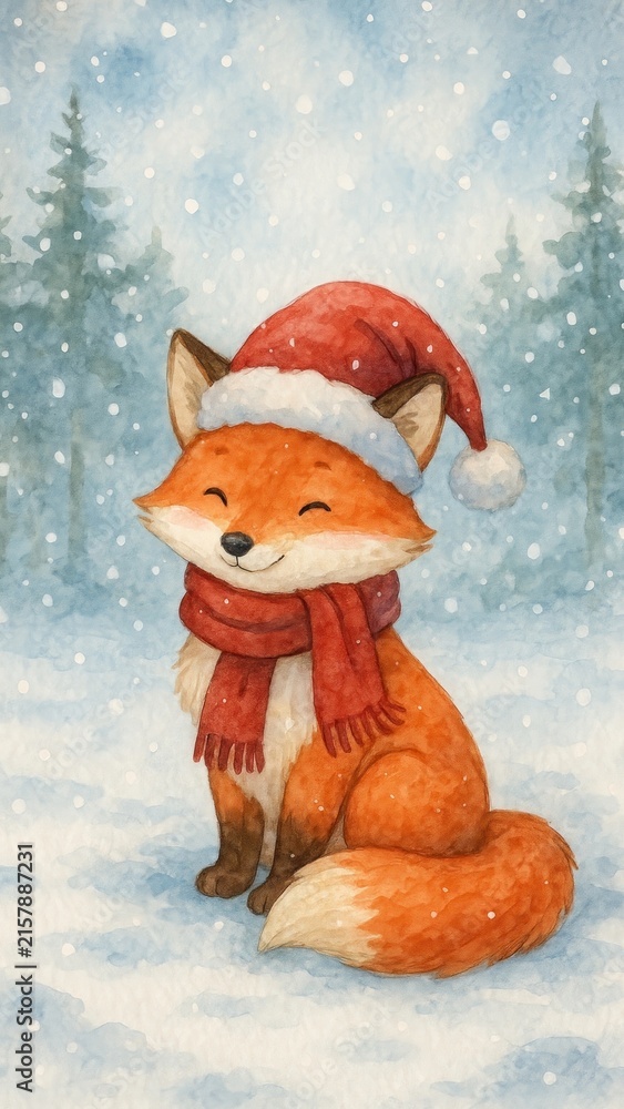 Naklejka premium Cute fox winter holiday theme.