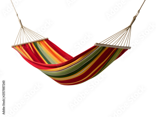 Colorful striped fabric hammock isolated on transparent or white background, png