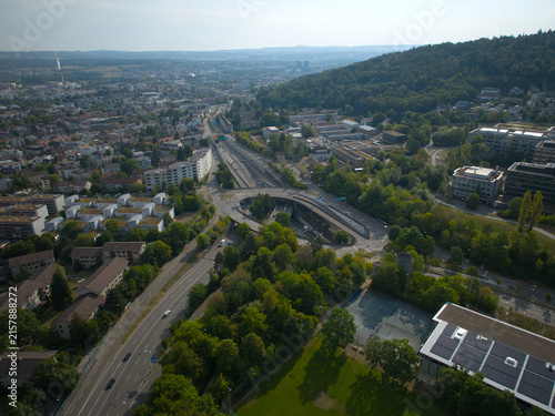 Aerial view of Swiss city of Zürich north on a summer morning. Photo taken August 15th, 2026, Zurich, Switzerland.