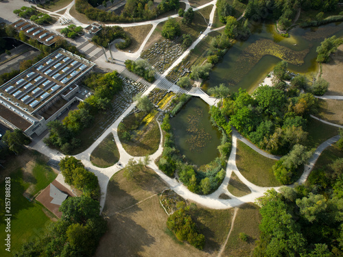 Aerial view of Swiss city of Zürich with Irchel public park on a summer morning. Photo taken August 15th, 2026, Zurich, Switzerland.