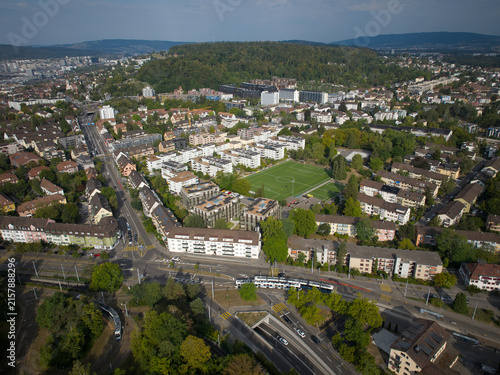 Aerial view of Swiss city of Zürich on a summer morning. Photo taken August 15th, 2026, Zurich, Switzerland.