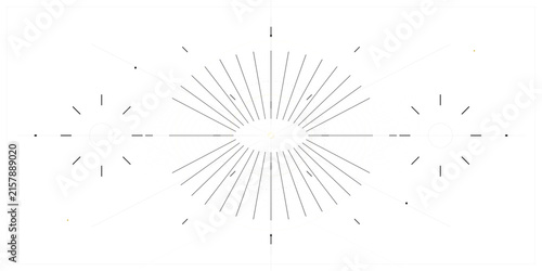 Minimalist geometric celestial symbol with radial lines with minimalism on transparent background