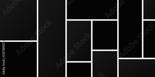 Modern geometric black photo collage template layout with white borders on transparent background