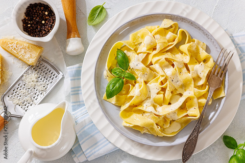 Fettuccine al Formaggio, Italian Pasta on a plate