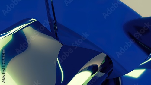 Abstract liquid chrome background with deep blue metallic reflections and fluid shapes