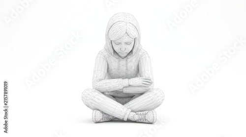 Figurine of a person sitting with crossed arms in a hooded sweatshirt
