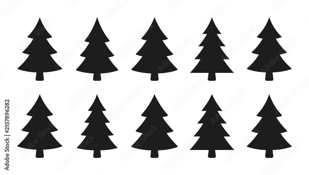 Obraz premium Christmas Tree Silhouette Vector Set of Ten Pine Trees for Winter Holiday Designs