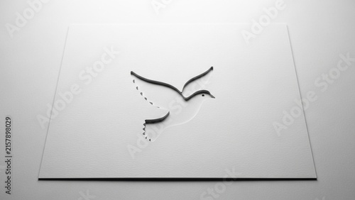 Minimalist Paper Cutout of a Flying Dove on White Background