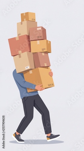 Man carrying a tall stack of cardboard boxes for delivery