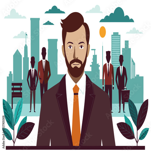 Businessman with upward growth chart icons