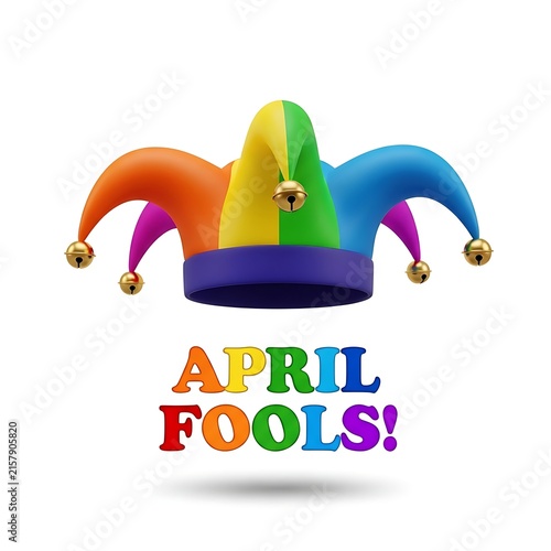 April fools day celebration with colorful jester hat