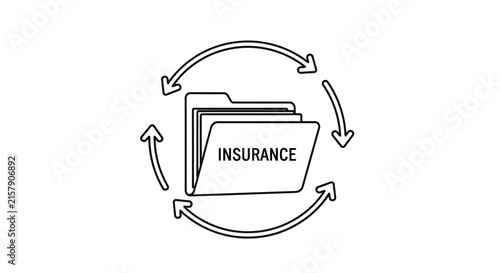 Insurance Folder Icon with Circular Arrows, Business Document Management Concept