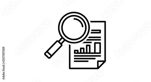 Magnifying glass over document with bar chart, business analysis and research concept