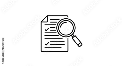 Magnifying glass over checklist document, concept of research, analysis, and verification