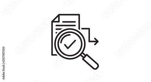 Magnifying glass over document with checkmark, symbolizing verification, audit, or successful search