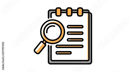 Magnifying glass over document, research and analysis concept icon