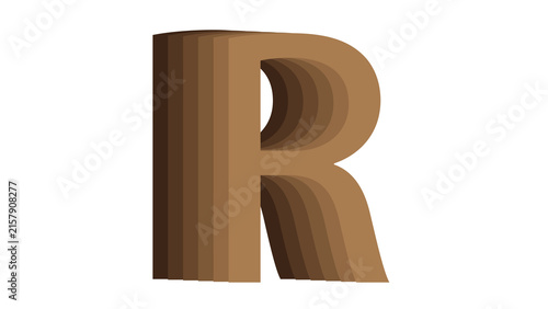 Abstract Brown 3D Letter R Typography Logo Design Isolated on White