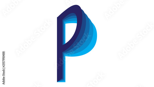 Abstract Blue 3D Letter P Logo Design Isolated on White Background