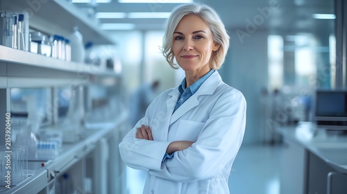 Confident Middle-Aged Female Doctor Standing in Laboratory
