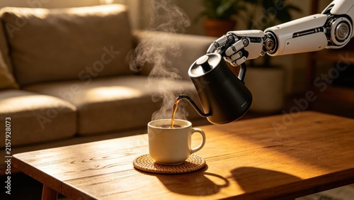 Robotic arm pouring hot coffee