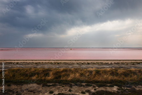 Canvastavla Storm Clouds over Pink Salt Pans at Salin-de-Giraud in the Camargue, France