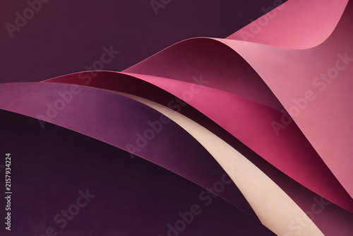 Abstract flowing paper waves in shades of burgundy and blush pink