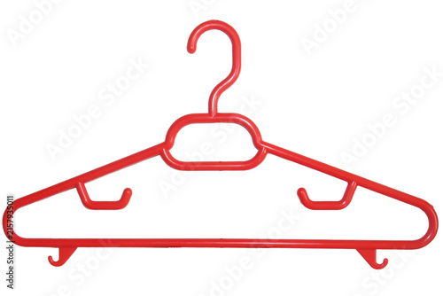 Red clothes hanger isolated on white background
