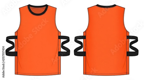 Orange Training Vest Technical Sketch Vector Template, Scrimmage Bib Mockup Front and Back View, High-Visibility Sports Uniform and Safety Gear Illustration isolated on white background.