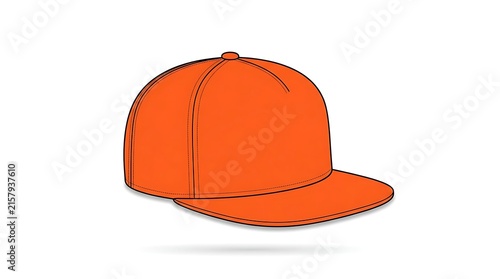 Orange Snapback Baseball Cap Vector Illustration, Flat Brim Hip Hop Hat Mockup Isolated on White Background for Apparel Branding and Streetwear Design Templates