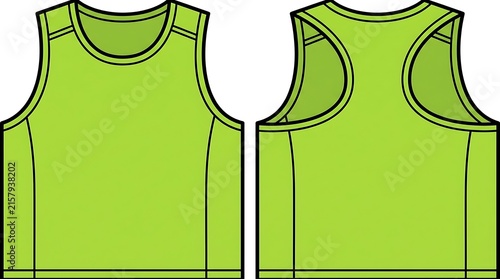 Lime Green Technical Flat Sketch of Men's Sport Tank Top Racerback Singlet Front and Back View Vector Illustration for Fashion Design and Mockup Template isolated on white