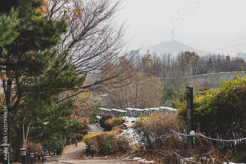 Seoul City Wall covered in winter snow