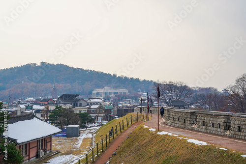 Panoramic winter view of Suwon Hwaseong Fortress