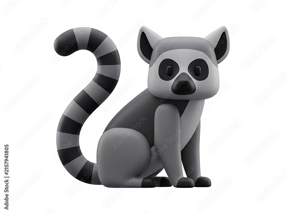 Obraz premium Cute ring tailed lemur 3D character icon isolated on white background