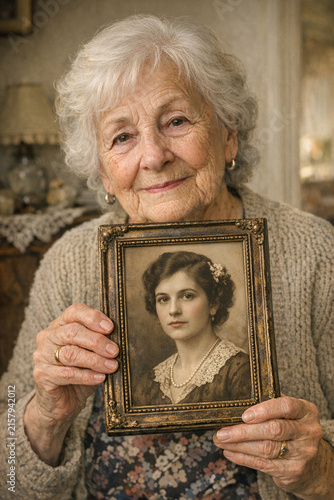Older Woman Holding Photo