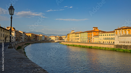 Panoramic Pisa Lungarno Riverfront at Sunset