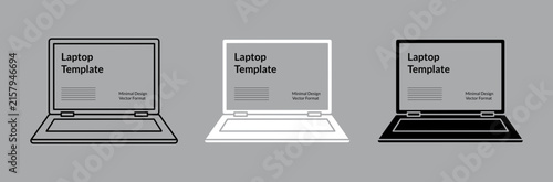 Laptop Mockup Set Computer Screen Display Vector Blank Notebook Template Line and Glyph Style Minimalist Electronic Device Symbol Isolated UI UX Web App Website Showcase Presentation Graphic