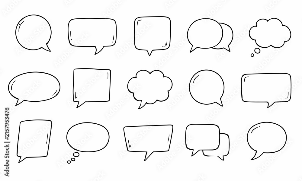 Fototapeta premium Hand Drawn Speech Bubble Set with Chat, Dialogue and Thought Callouts