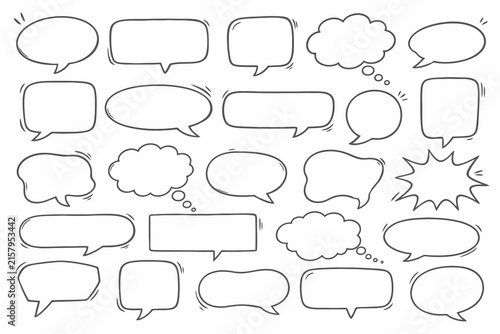 Hand Drawn Speech Bubble Set with Thought Clouds and Comic Callouts