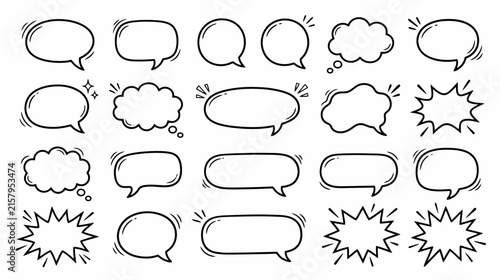 Hand Drawn Speech Bubble and Comic Burst Set for Communication Design