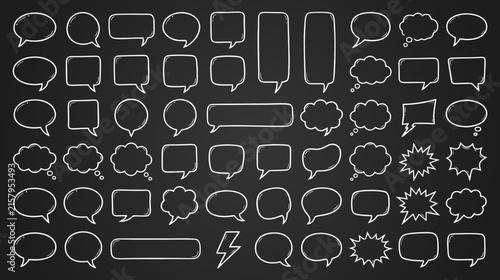 Chalk Style Speech Bubble Set with Comic Callouts on Dark Background