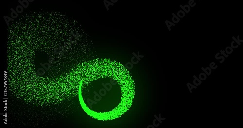 Green glowing particle trail swirling across dark background abstract