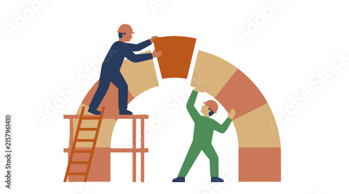 Diverse Team Collaborating Together to Build Colorful Modern Structures