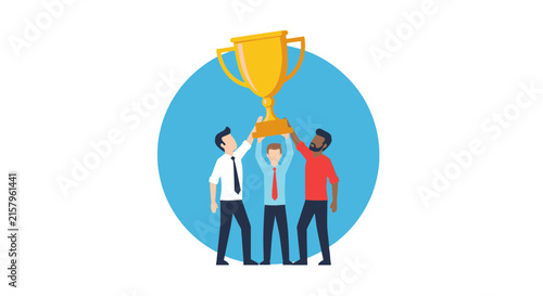 Diverse Business Team Celebrating Success and Achievement with Golden Trophy