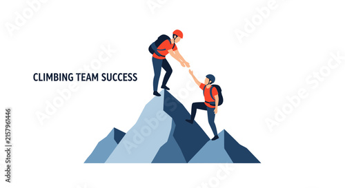 Climbing Team Success Concept Reaching The Mountain Peak Through Cooperation