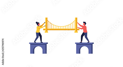 Teamwork Building a Bridge Concept for Successful Professional Partnership