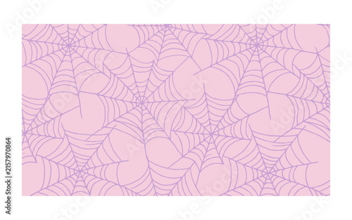 Seamless pattern with hand drawn spider webs in light purple on a soft pink background