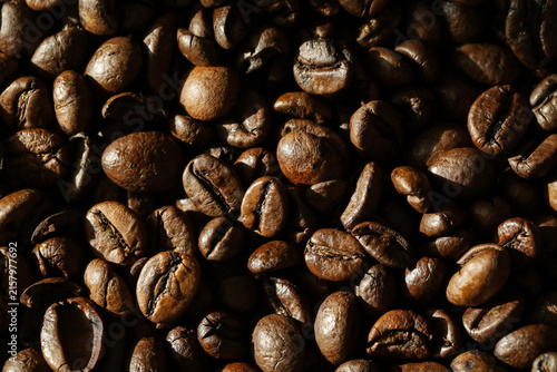Coffee background. coffee beans close up. Macro. Cafe