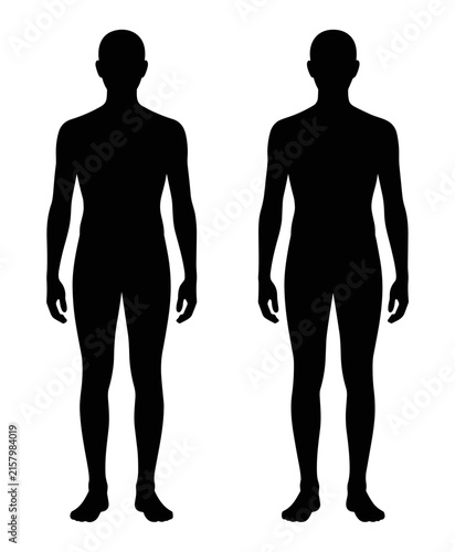 Foto Two identical black silhouettes of a man standing in a front view position, isol