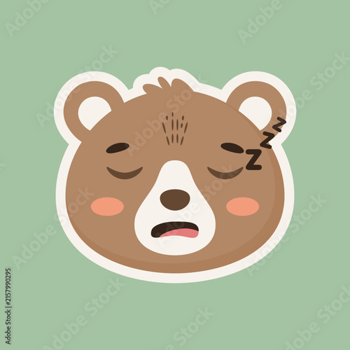 Cute sleeping brown bear face cartoon sticker with zzz sign