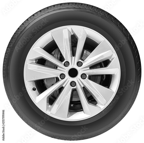 White car wheel on tire